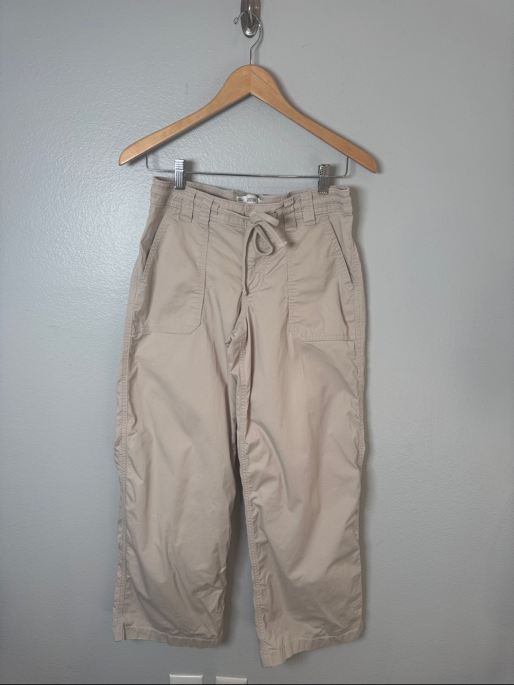 Hollister Beige Low Rise Baggy Twill Drawstring Cotton Pants Size Small